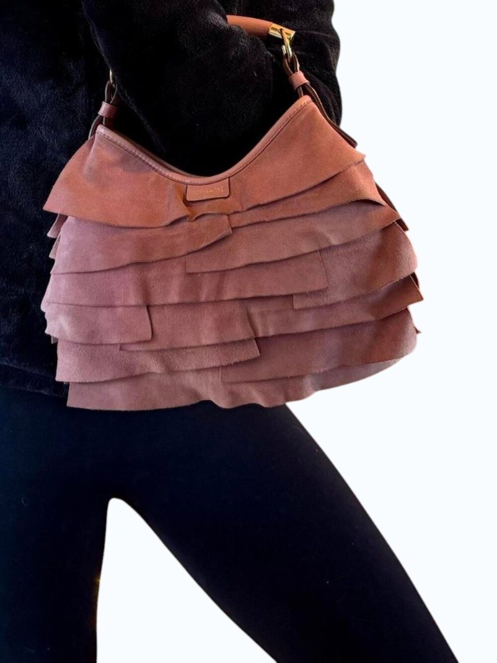 Tom Ford YSL Mombasa St. Tropez Pink Suede Ruffle Vintage Handbag - Picture 3 of 10